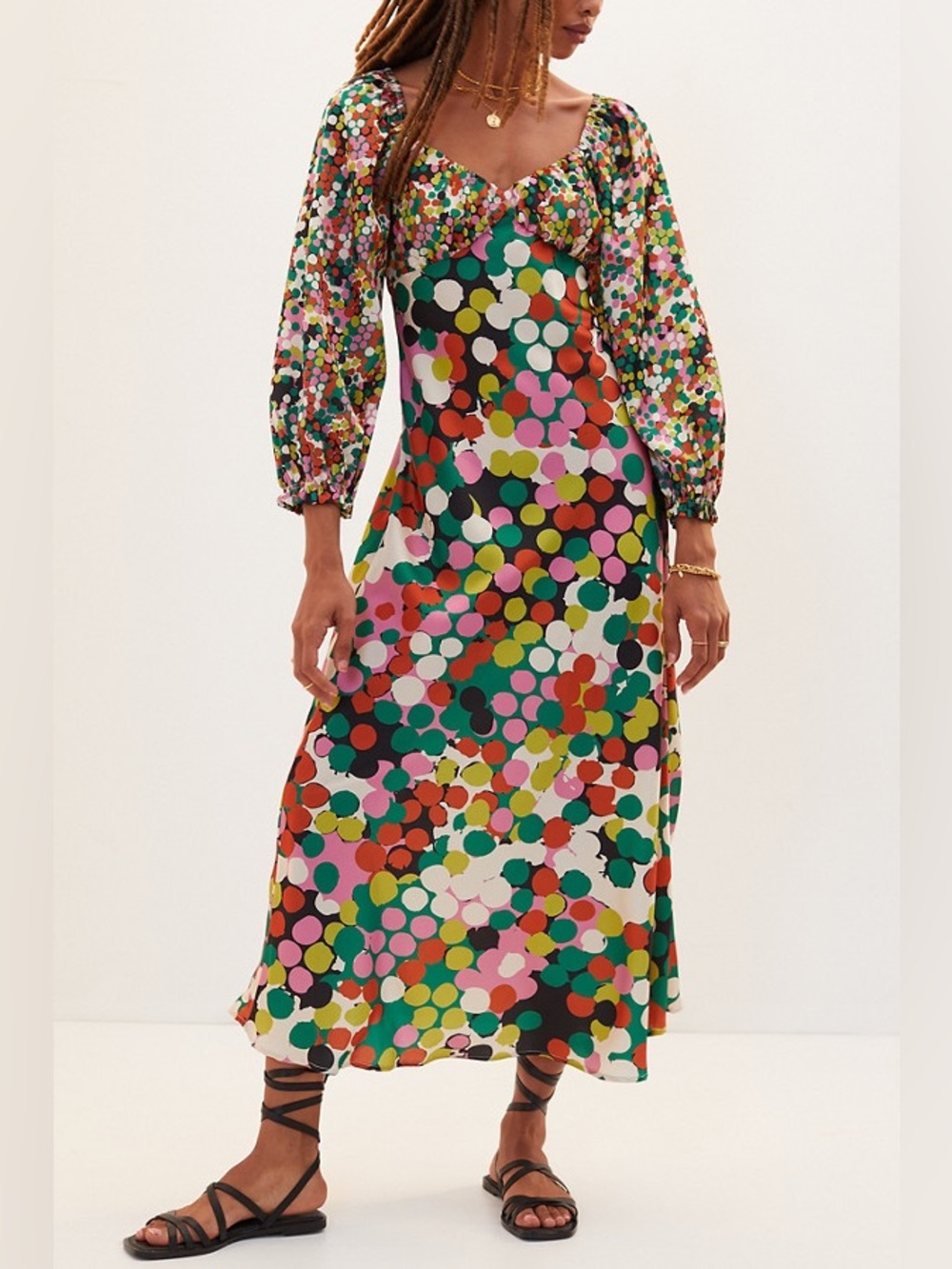 Porridge Floral Puff-Sleeved Maxi Dress Size XL